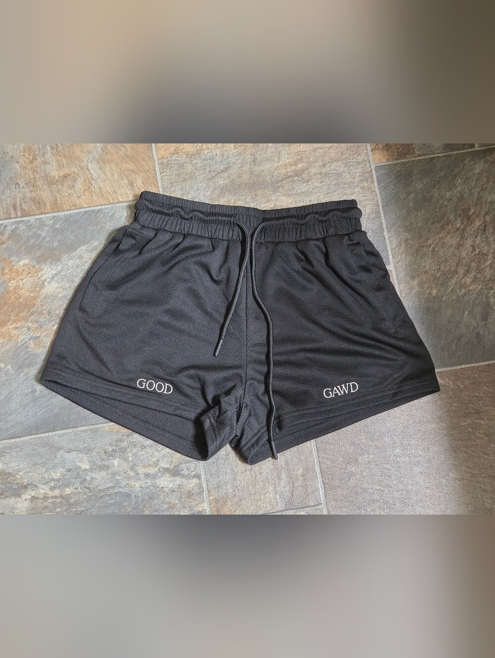 "Good Gawd... Whata Booty" Athletic Drawstring Shorts - Size Small